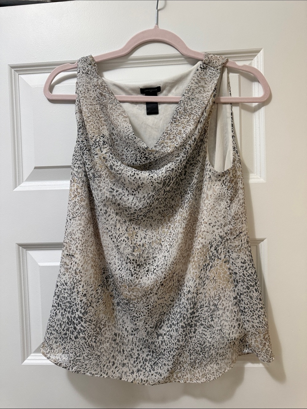 Anne Taylor sleeveless Cowl Neck Printed Women’s Top - Cream & Gray